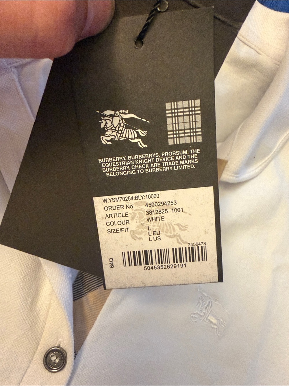 Burberry White Polo with Check Placket - Picture 3 of 4